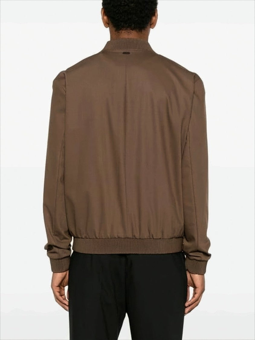 Brown Wool-Blend Bomber Jacket by Hugo Boss