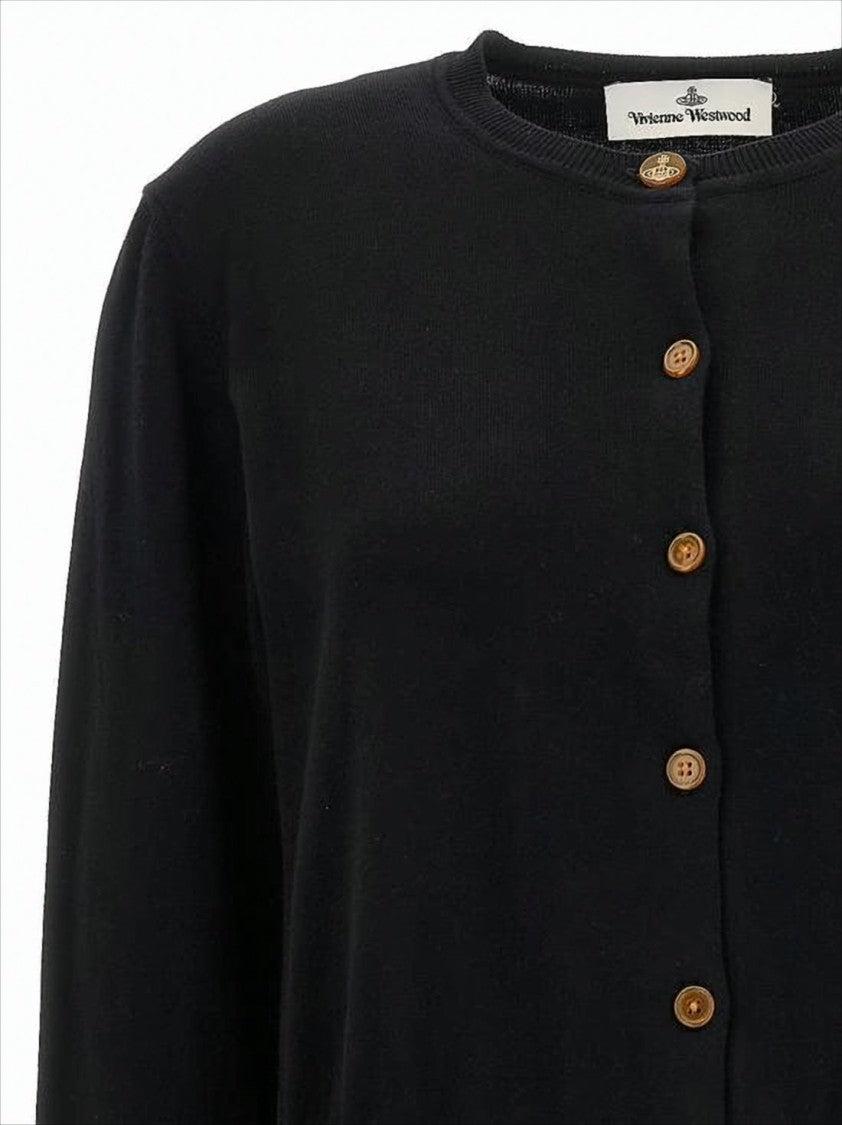 Round Neckline Cardigan with Wooden Buttons