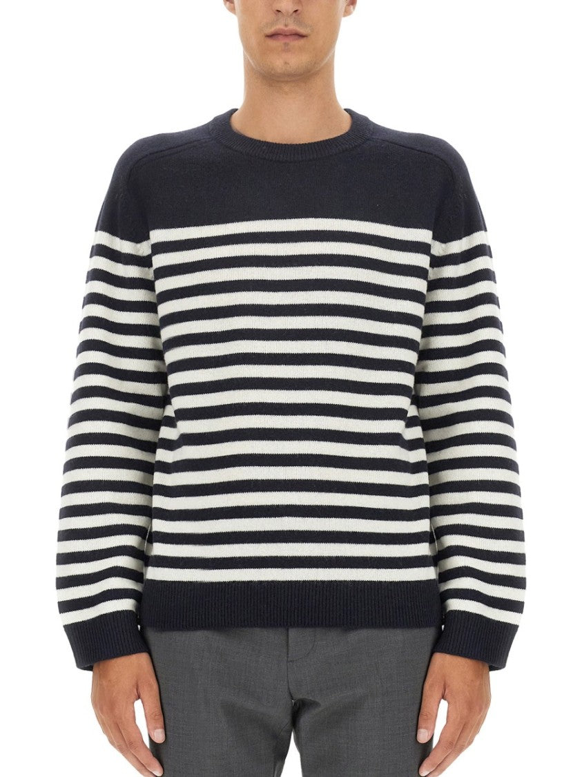 Relaxed Fit Striped Wool-Cashmere Crew Neck Sweater