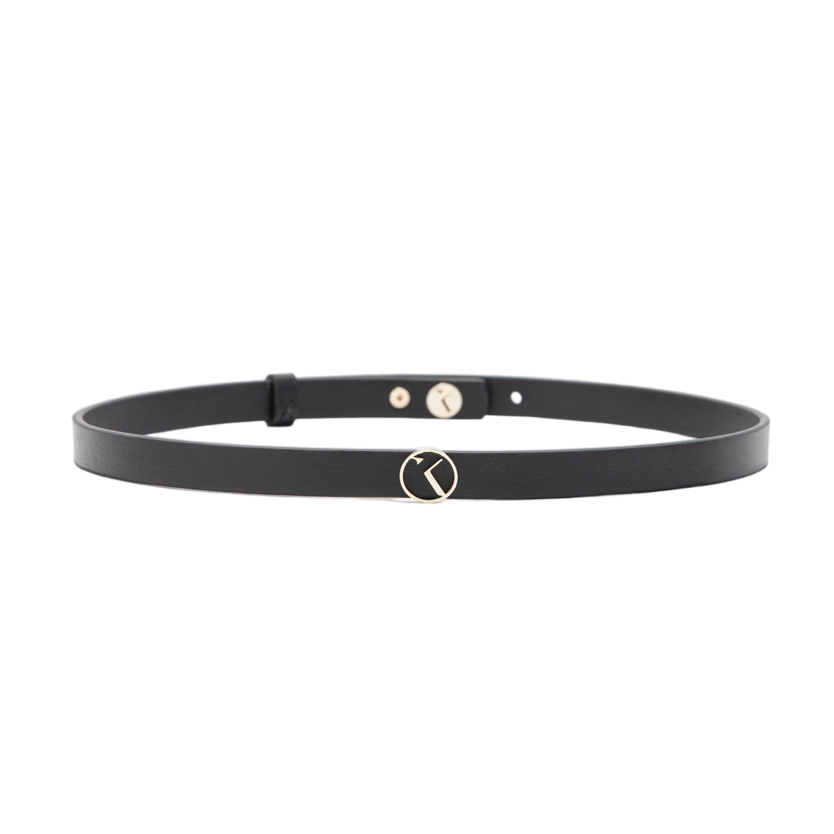 Sleek Leather Belt With Circular Gold-Tone Buckle