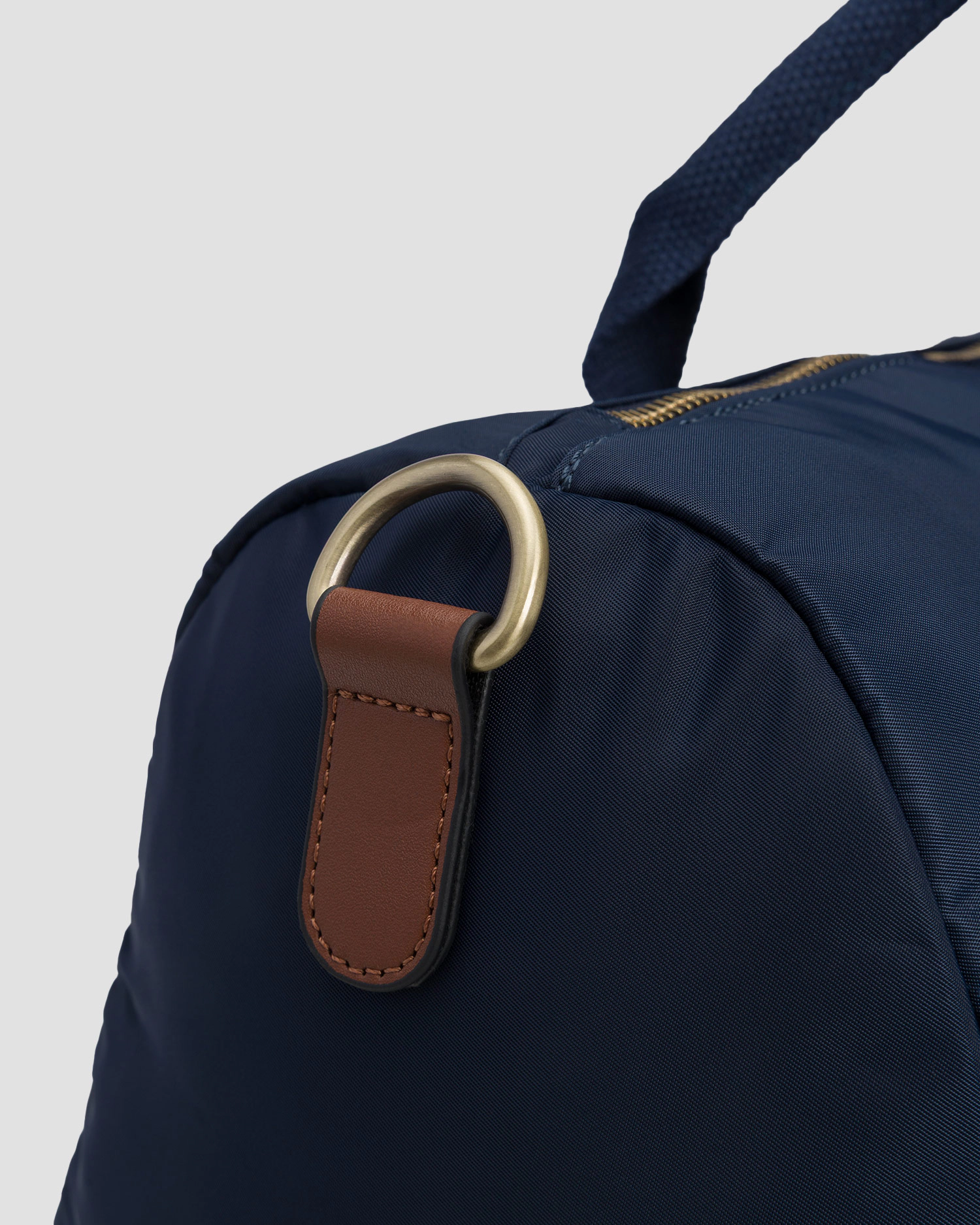 Navy Blue Duffle Bag with Brown Leather Accents