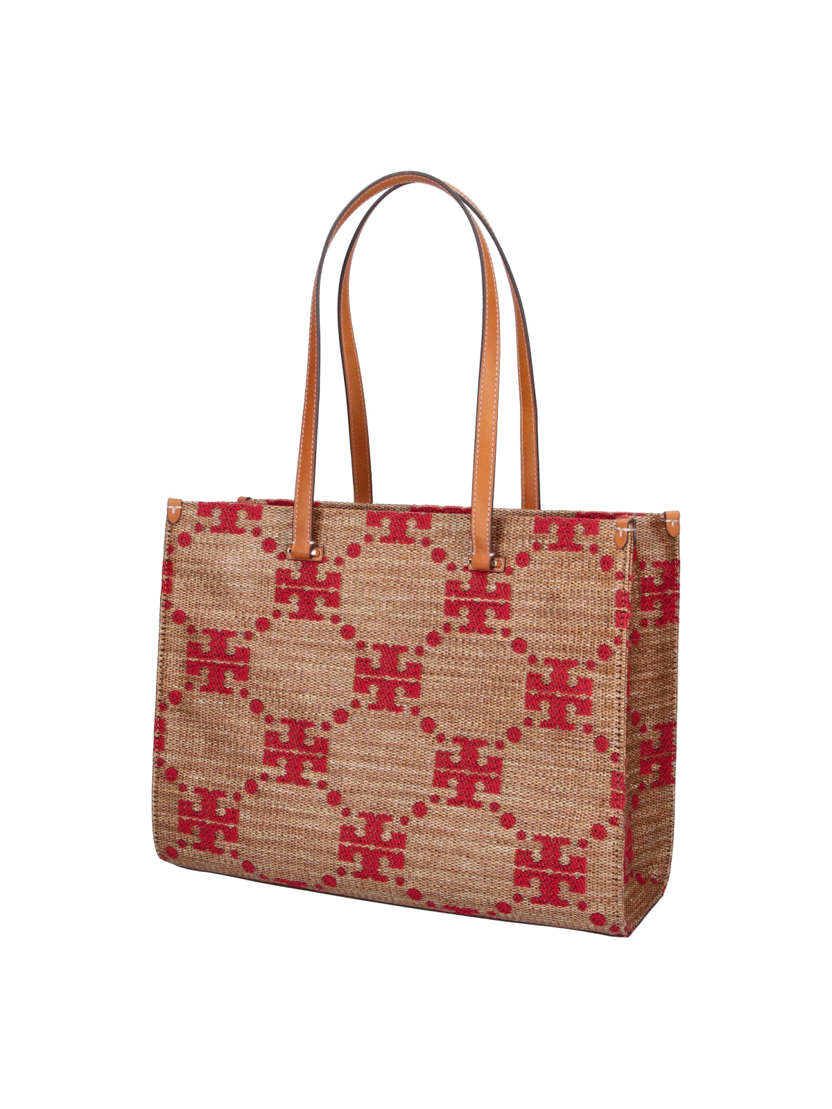 Brown T Monogram Pattern Fabric Tote