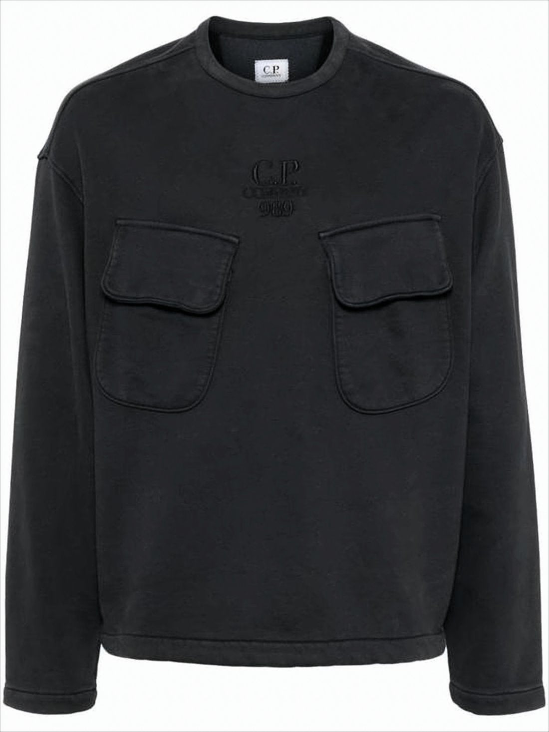 Boxy Black Long-Sleeve T-Shirt with Flap Pockets