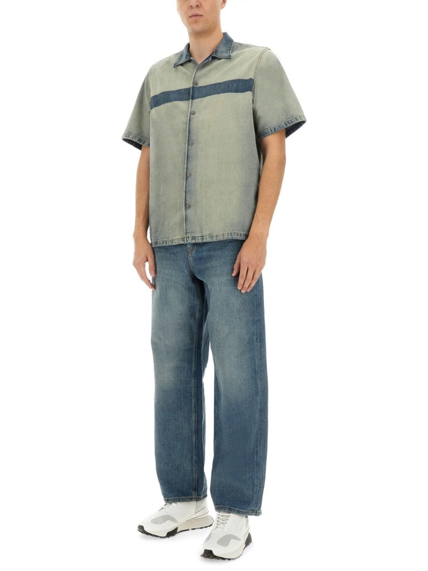 Short-Sleeved Relaxed Fit Shirt With Contrasting Stripe