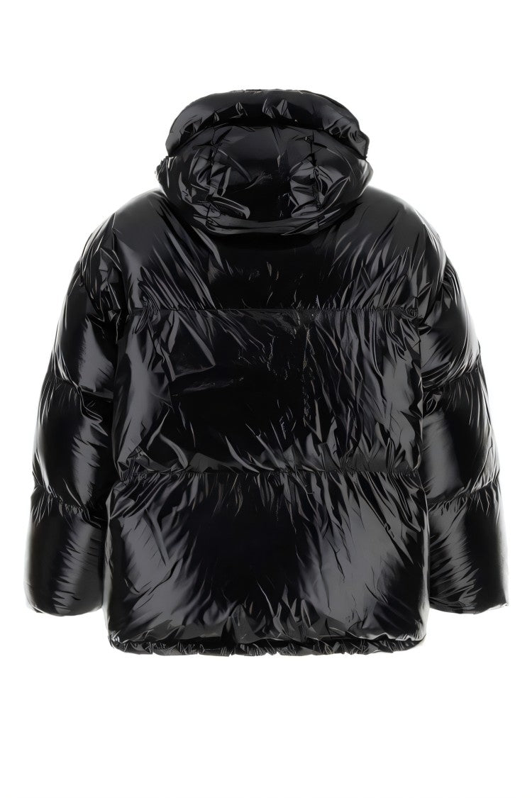 Glossy Black Down Puffer Jacket With Quilted Design