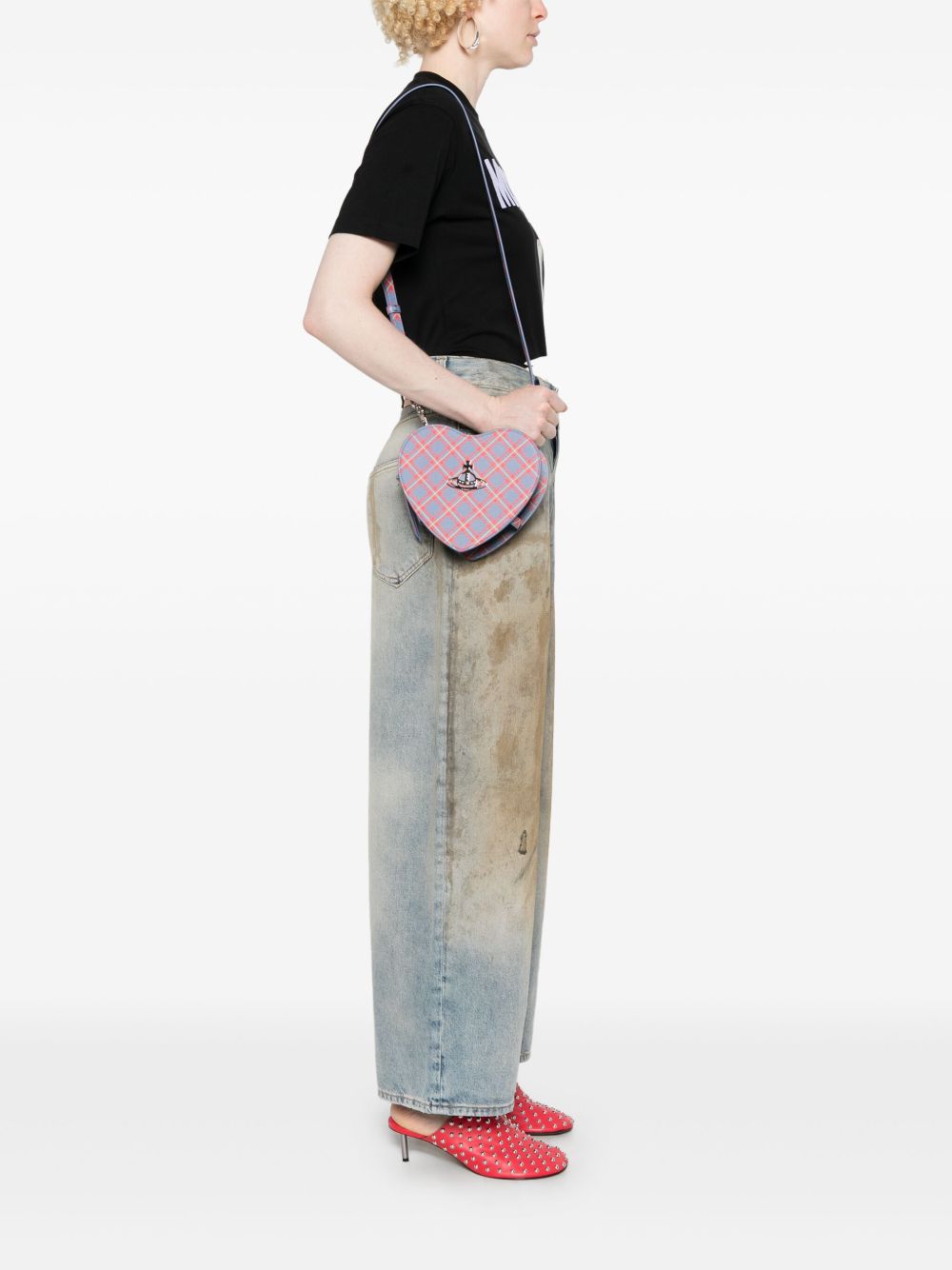 Heart-shaped Tartan Check Bag