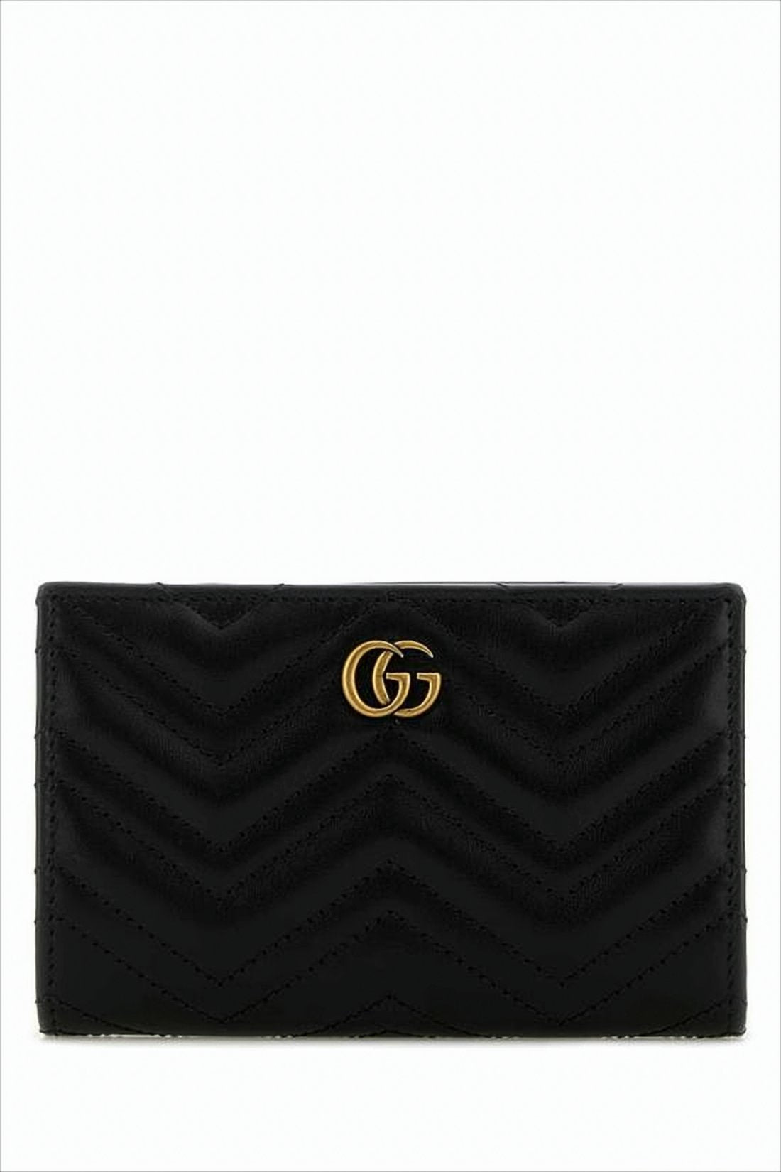 Rectangular Leather Wallet with Quilted Chevron Pattern