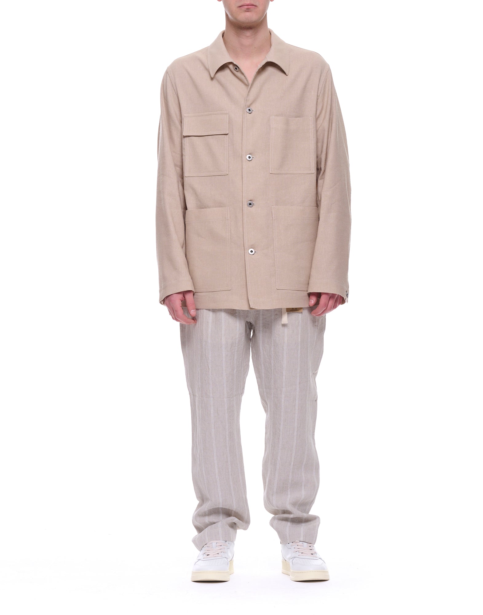 Light Grey Oxnard Striped Linen Trousers