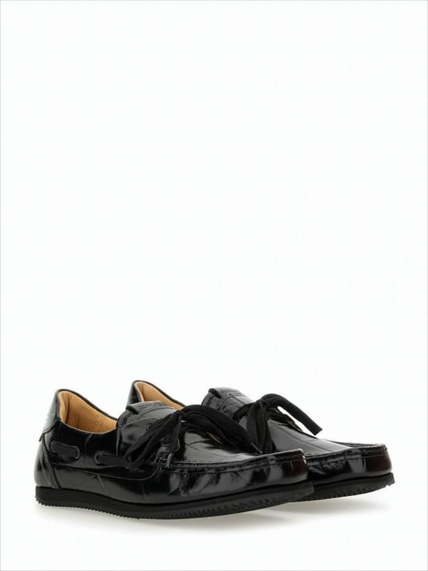 Glossy Black Leather Loafers With Bow Detail