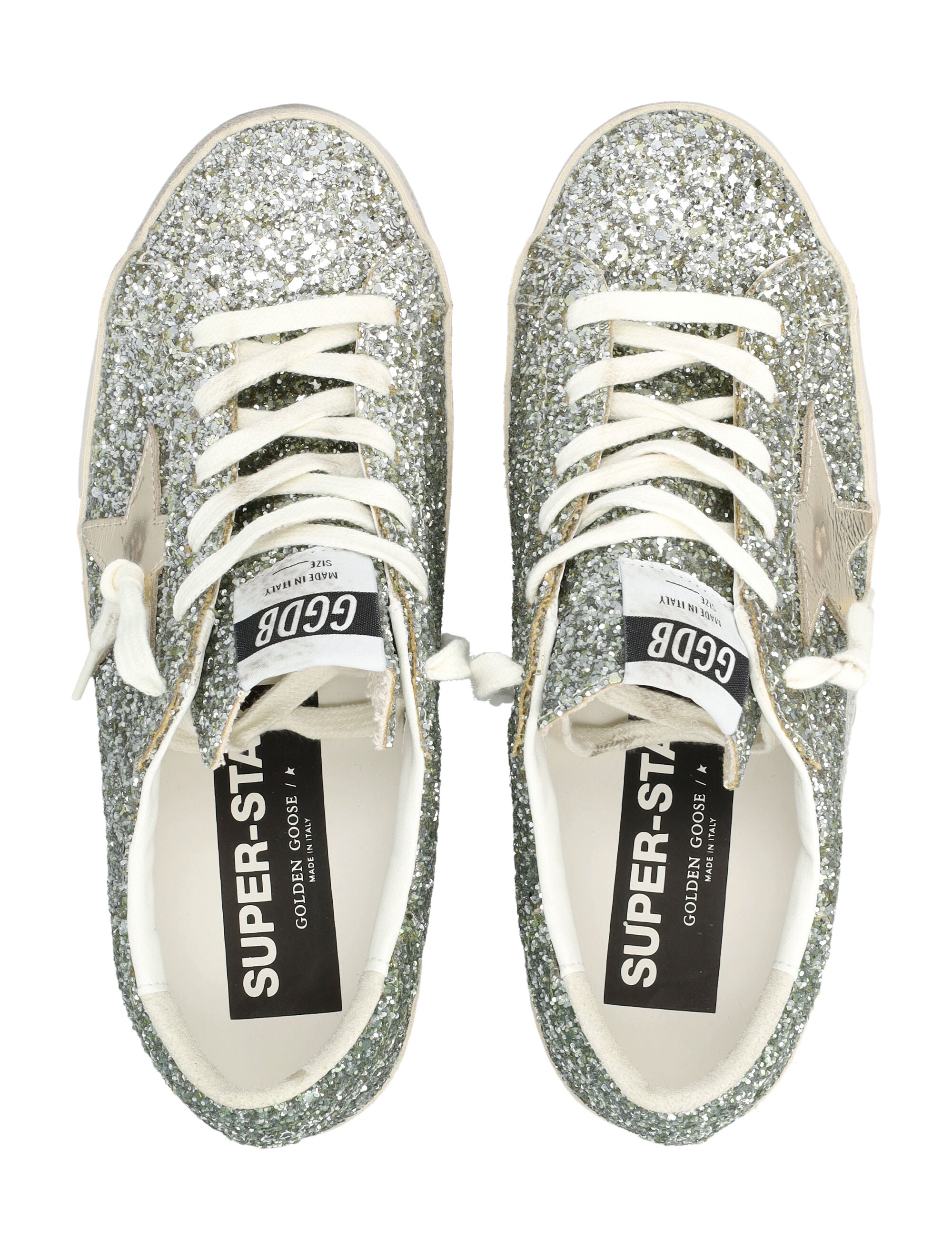 Glitter Finish Low-Top Sneakers with Star Appliqué