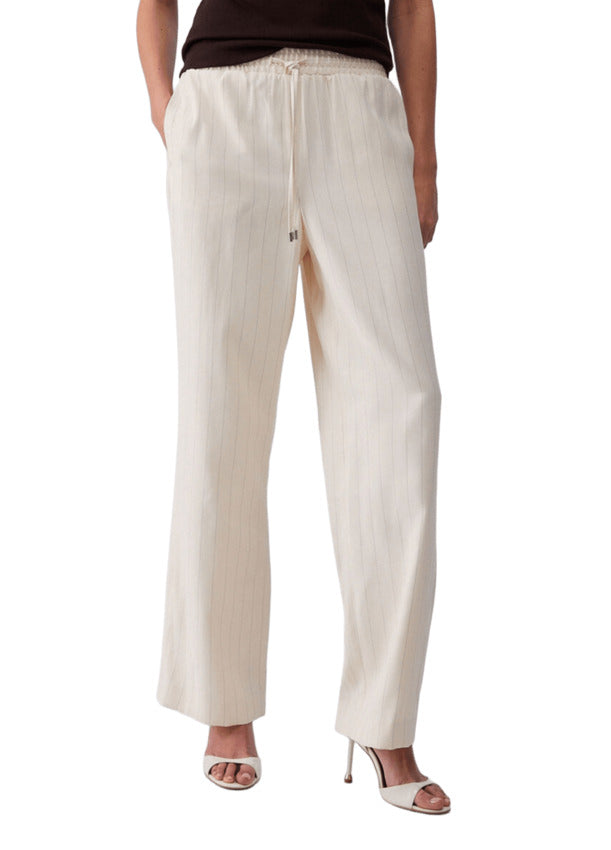 Pinstripe Relaxed Fit Pants with Elastic Waistband