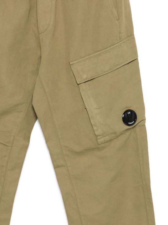 Beige Straight Pants With Flap Pocket And Emblem