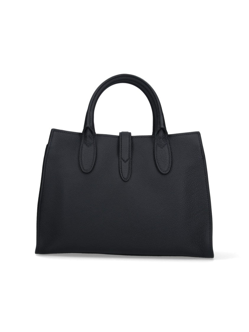 Black Pebbled Leather Medium Tote Bag