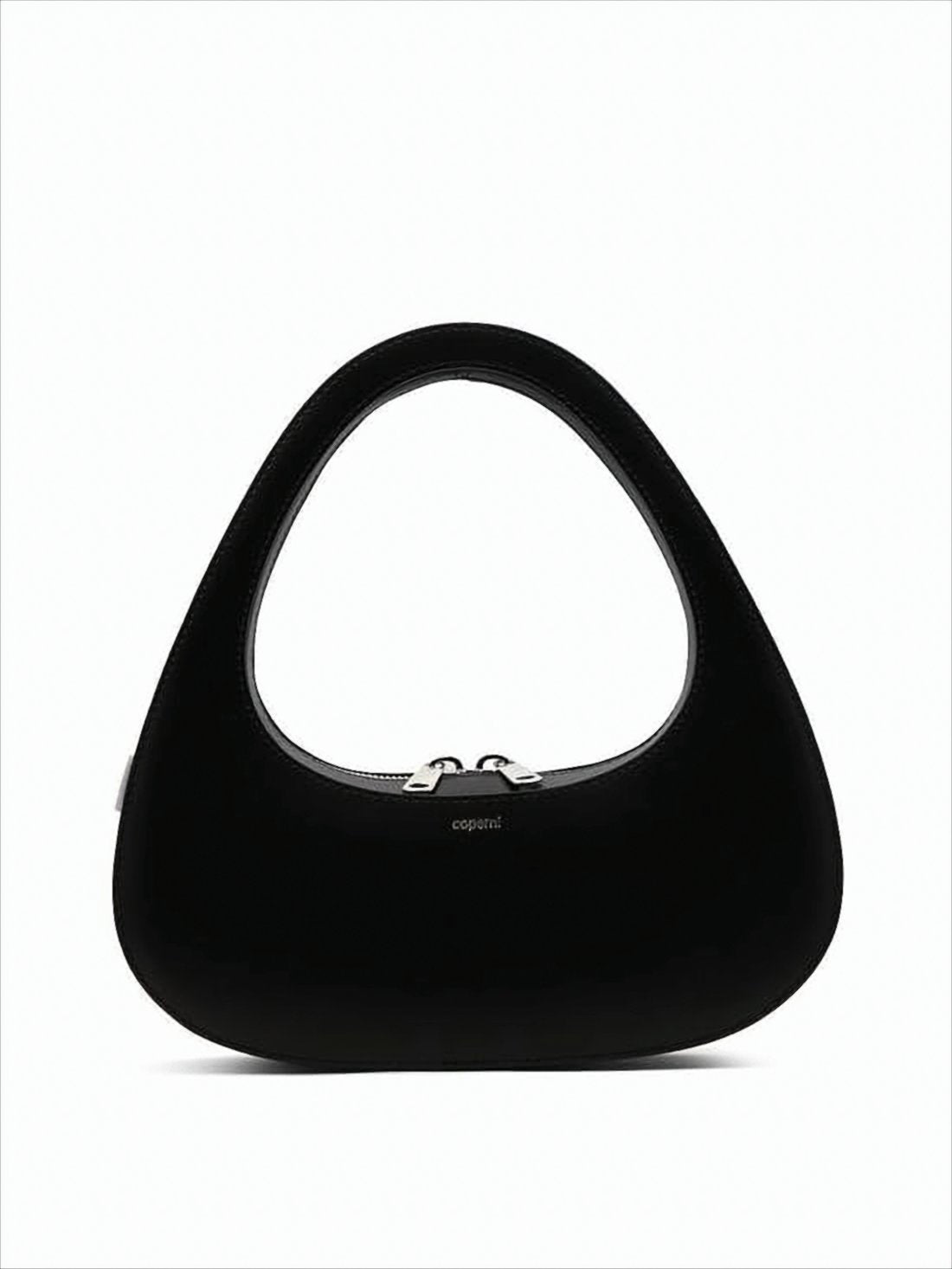 Triangular-Shaped Black Leather Tote Bag