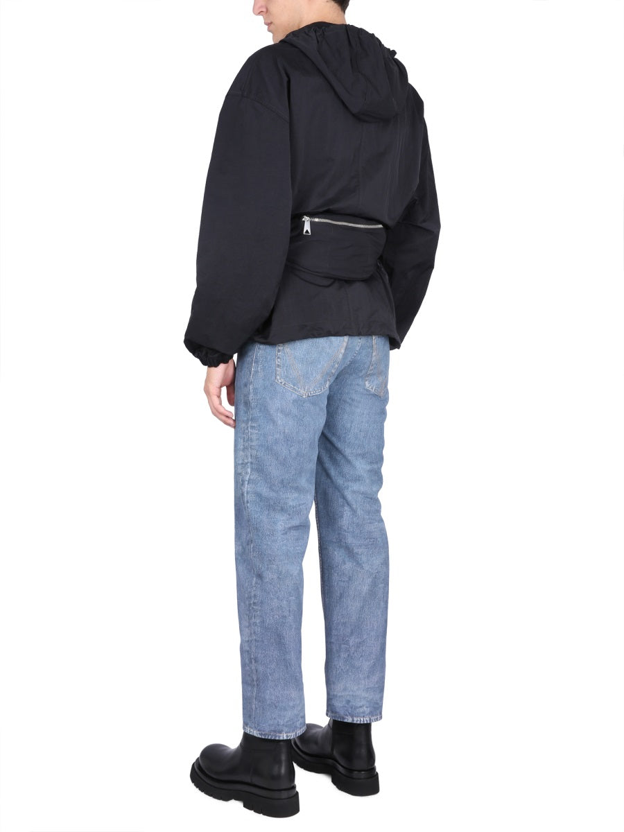 Minimalistic Jacket with Adjustable Hood and Pouch Pocket