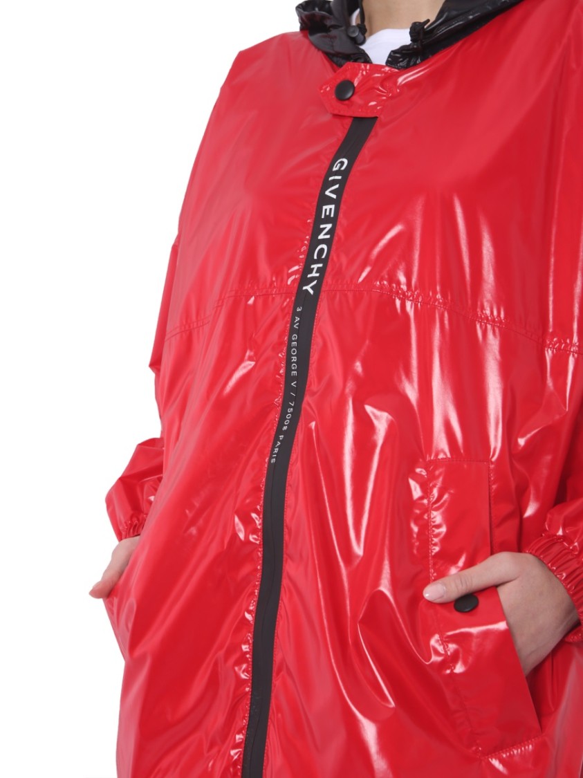 Glossy Red Hooded Wind Jacket