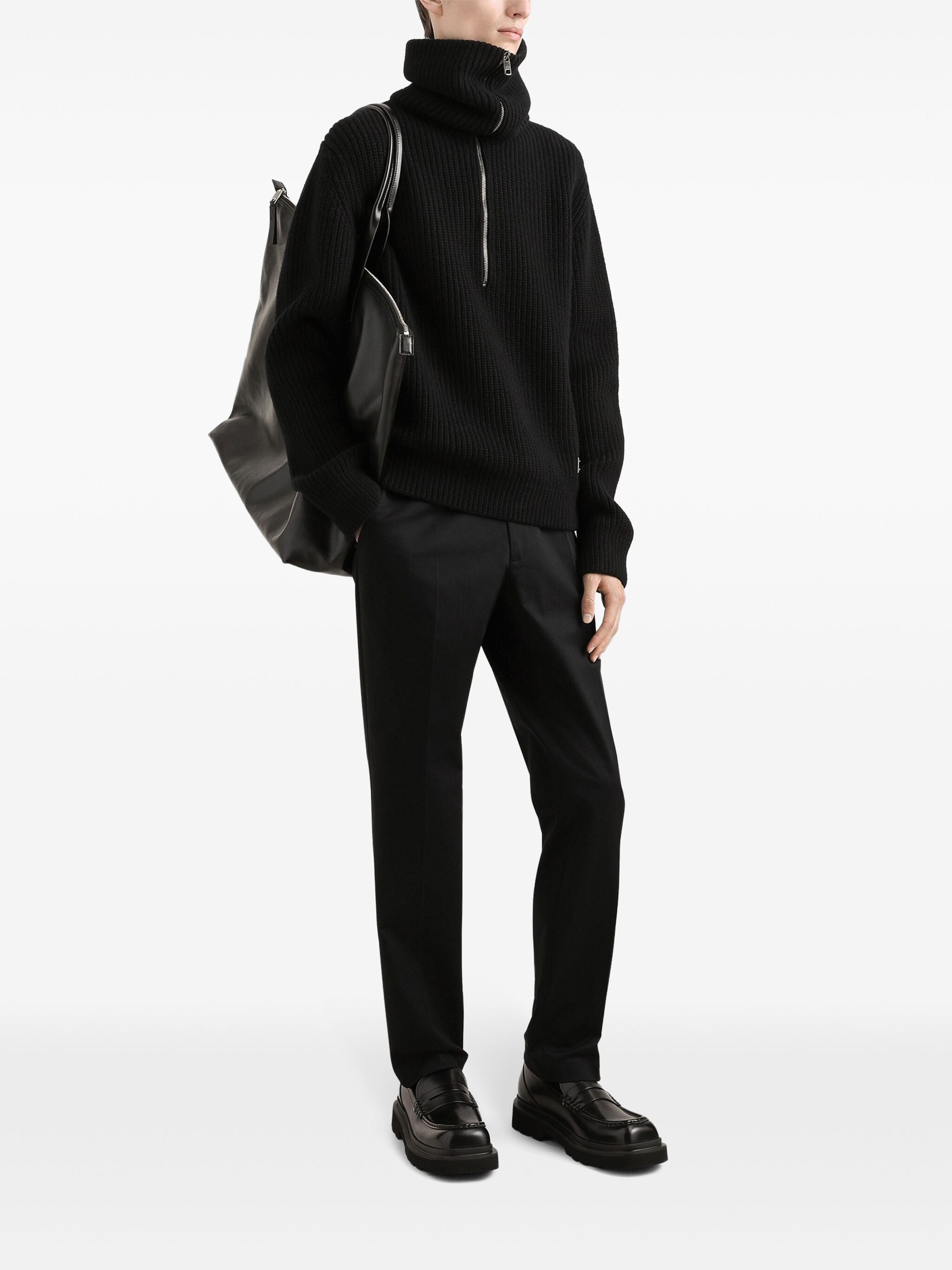 Tailored Stretch Cotton Gabardine Black Trousers