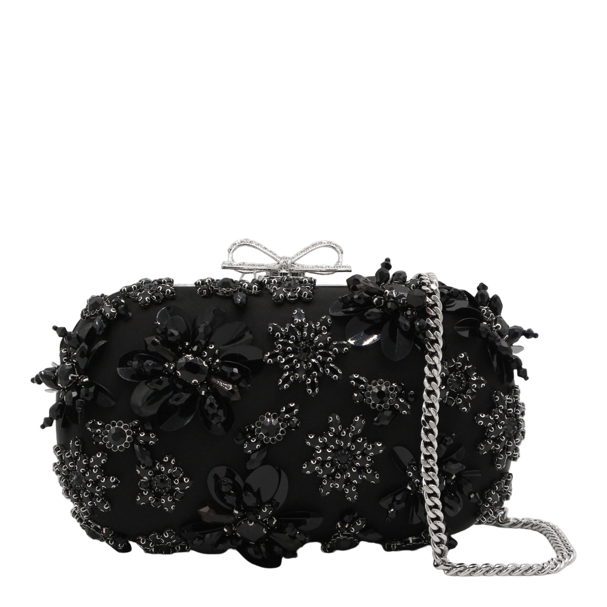 Rounded Rectangular Clutch Bag with Floral Embellishments