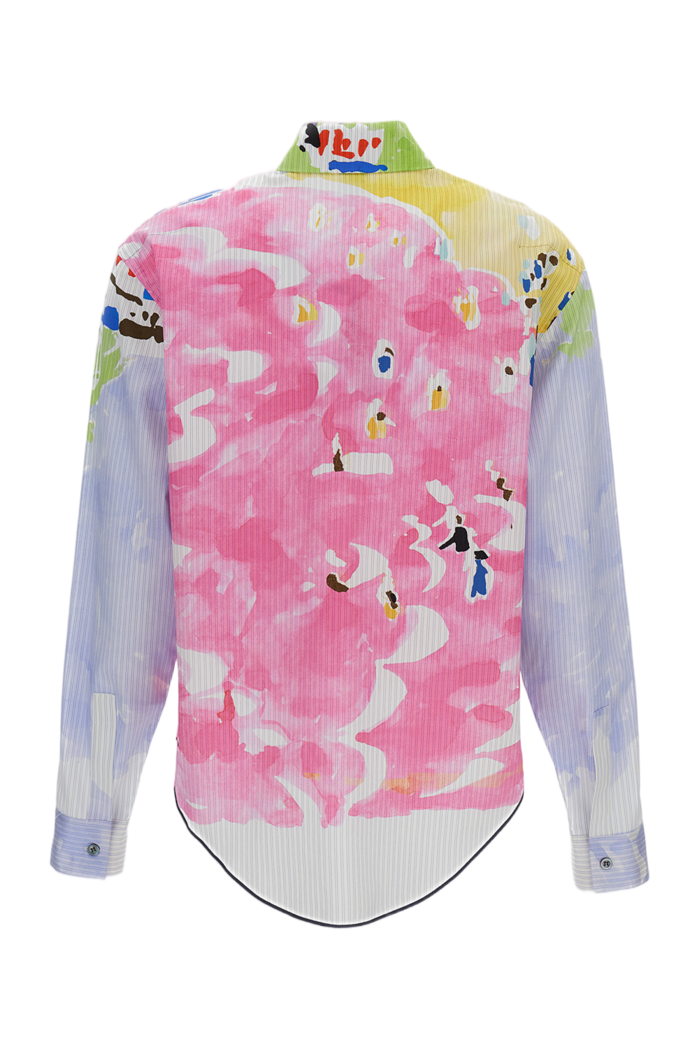 Watercolor-Print Cropped Cotton Shirt with Pointed Collar
