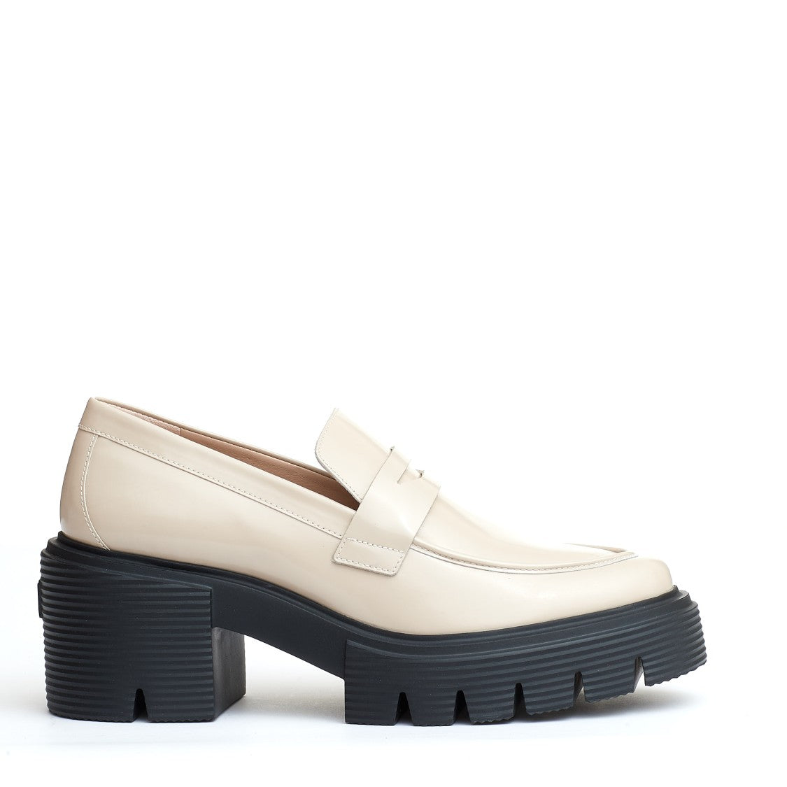 Beige Leather Moccasin Rubber Sole