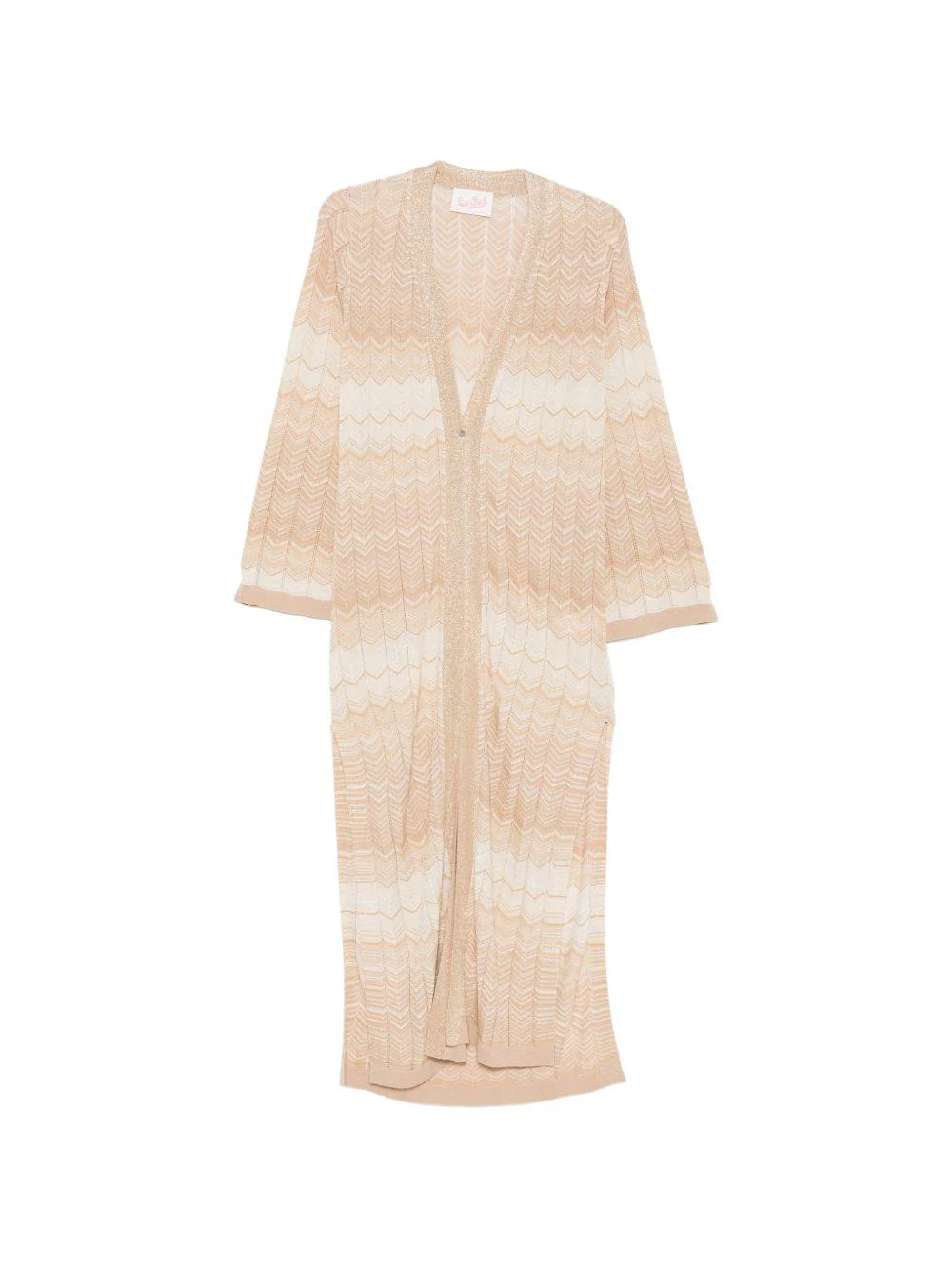 Chevron Knit Open-Front Cardigan with Gradient Pattern