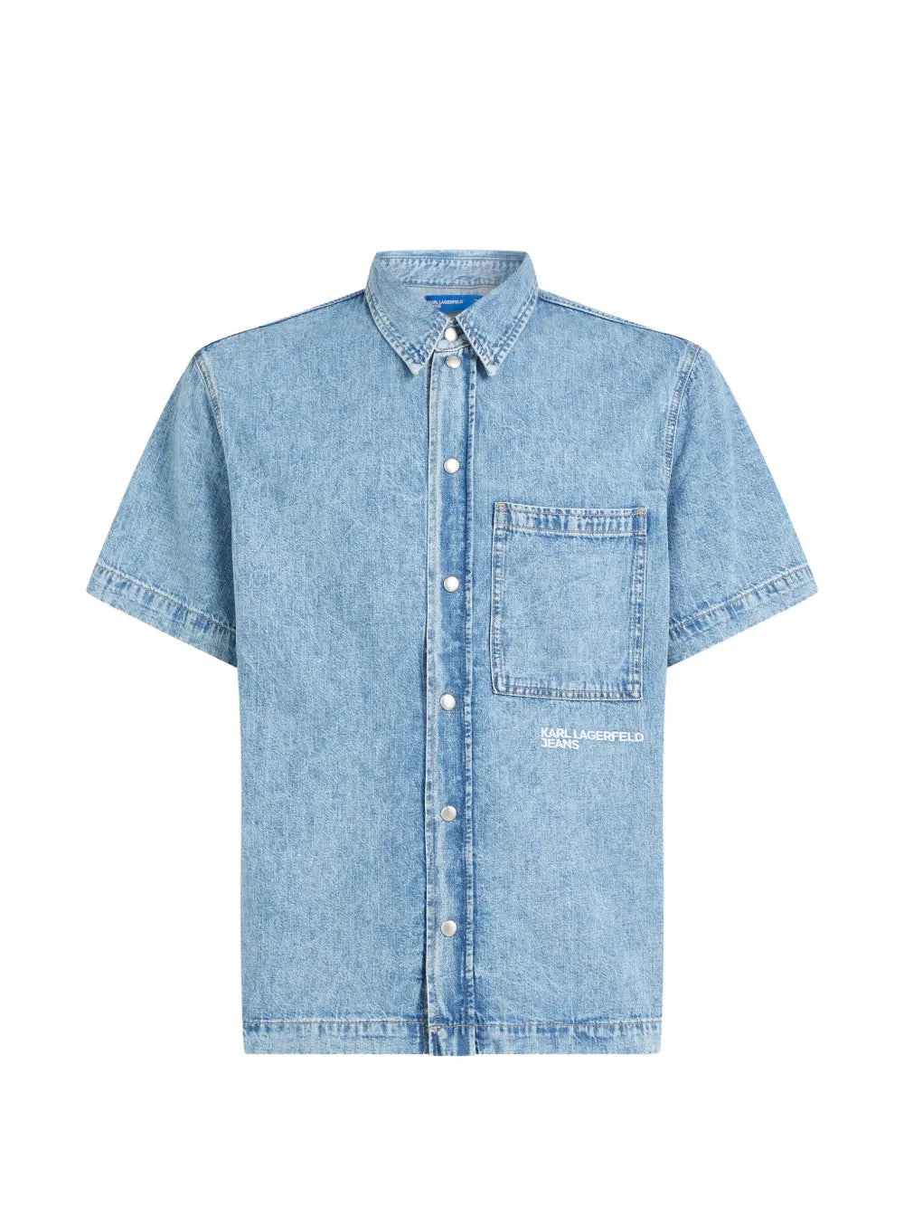 Light Blue Denim Short-Sleeve Shirt with Classic Collar