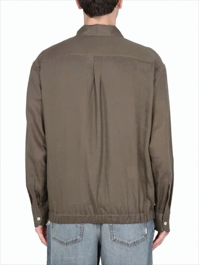 Brown Linen Jacket with Front Zipper