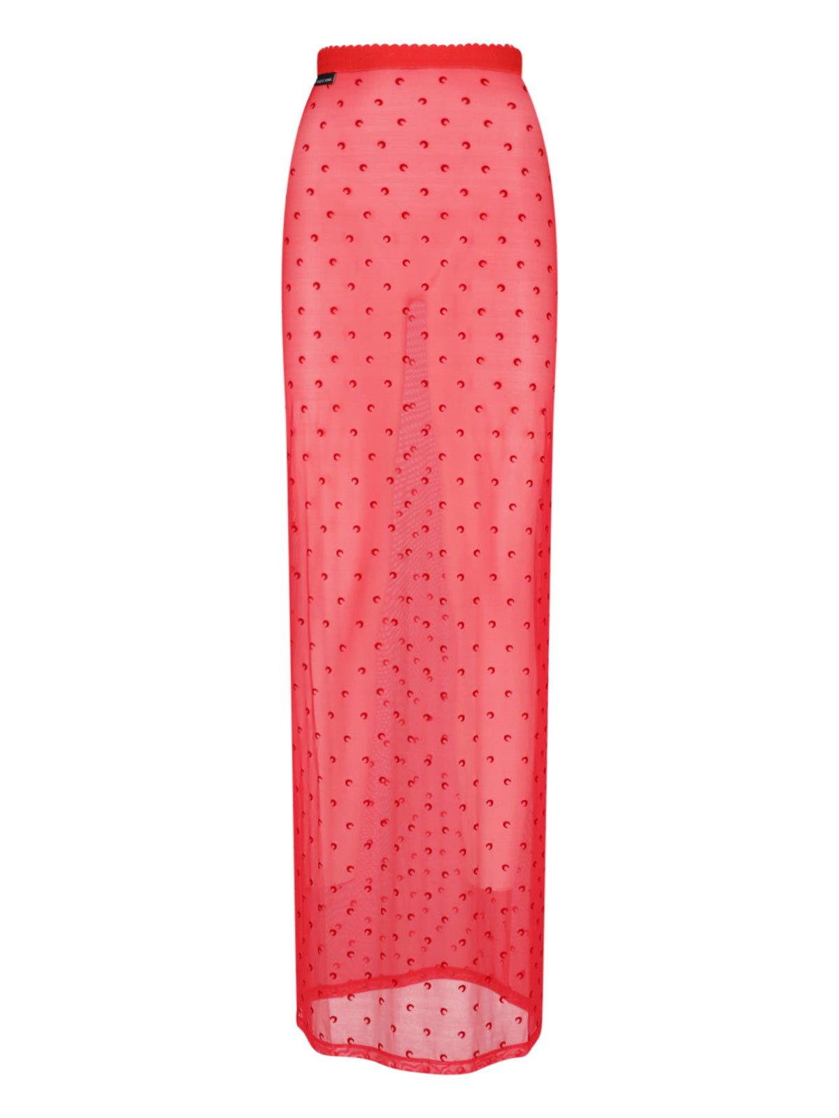 Red Moonogram Sheer Mesh Midi Skirt