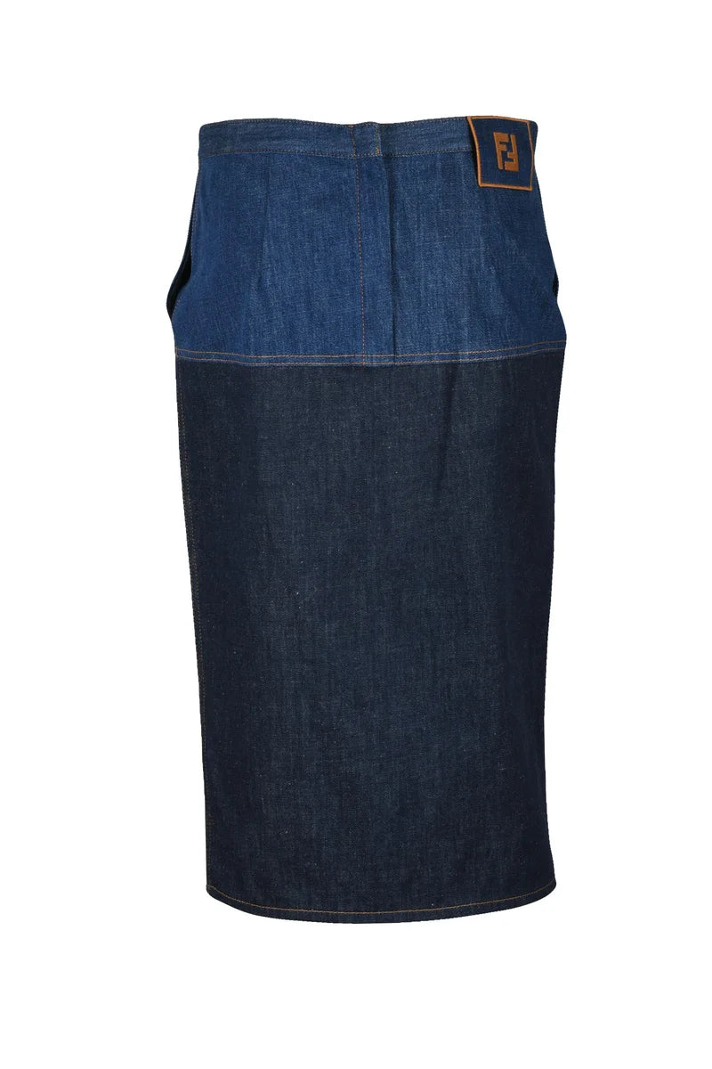 Denim Midi Skirt - Blue