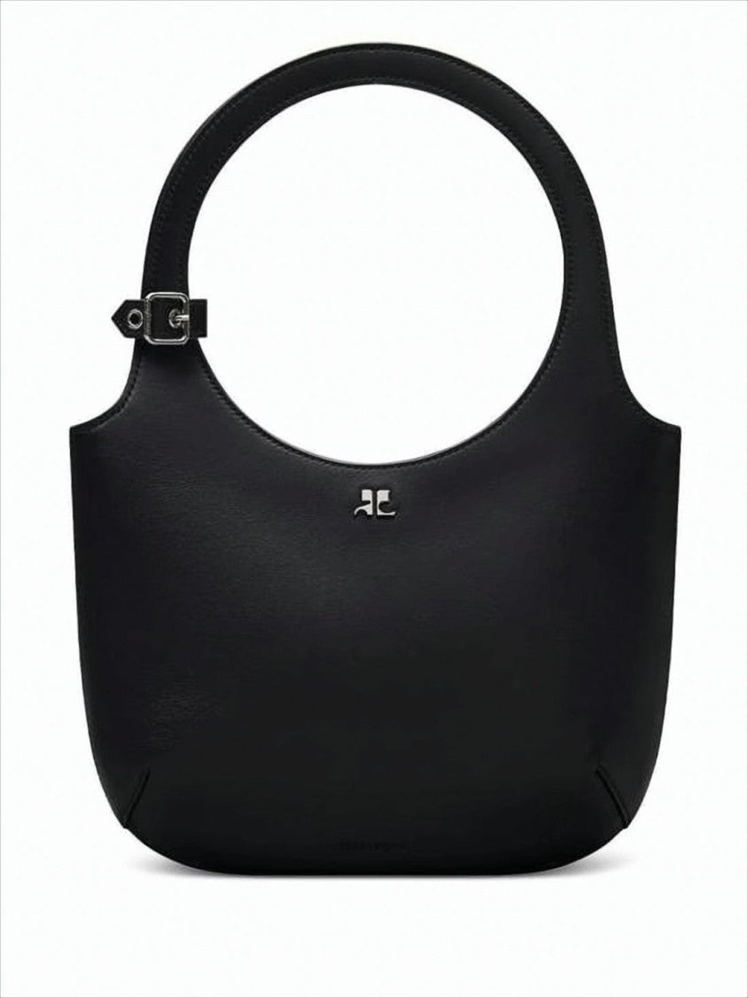 Minimalist Black Calf Leather Tote with Adjustable Strap