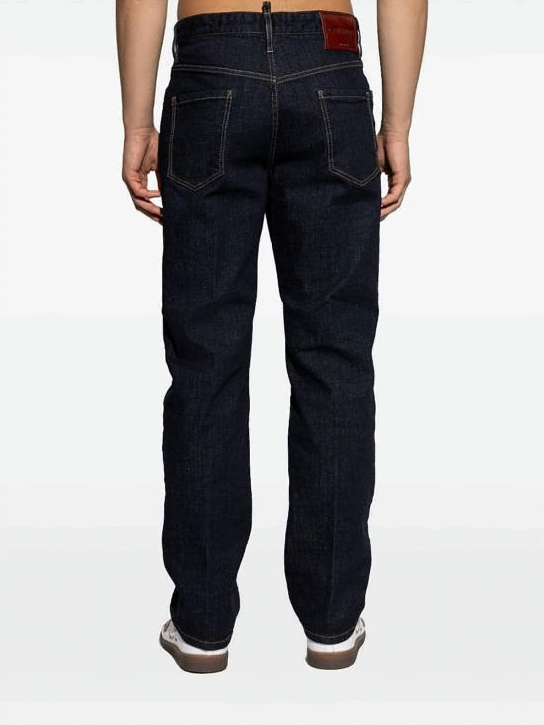 Dark Indigo Straight-Leg Denim Pants with Signature Details