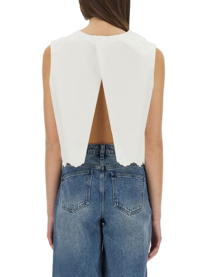 Cropped Poplin Top With Scalloped Hem