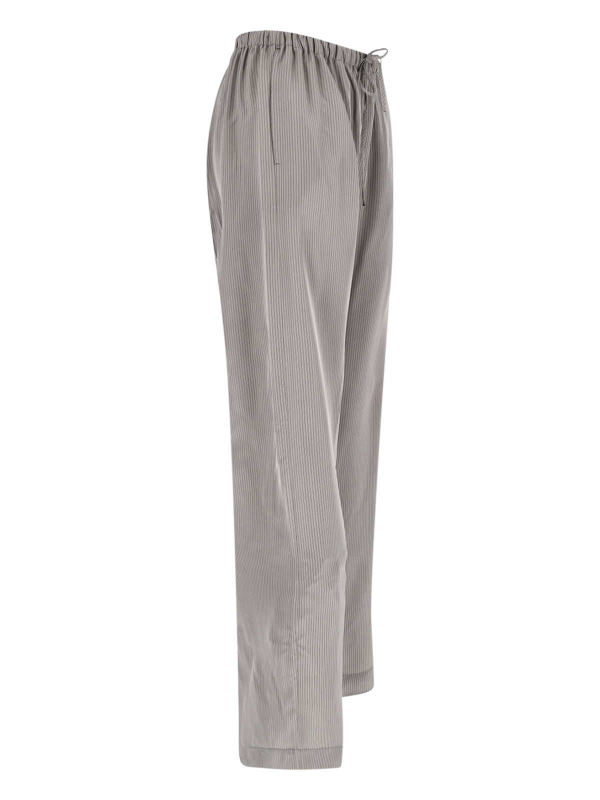 Striped Trousers In Grey Fabric, Medium Waist