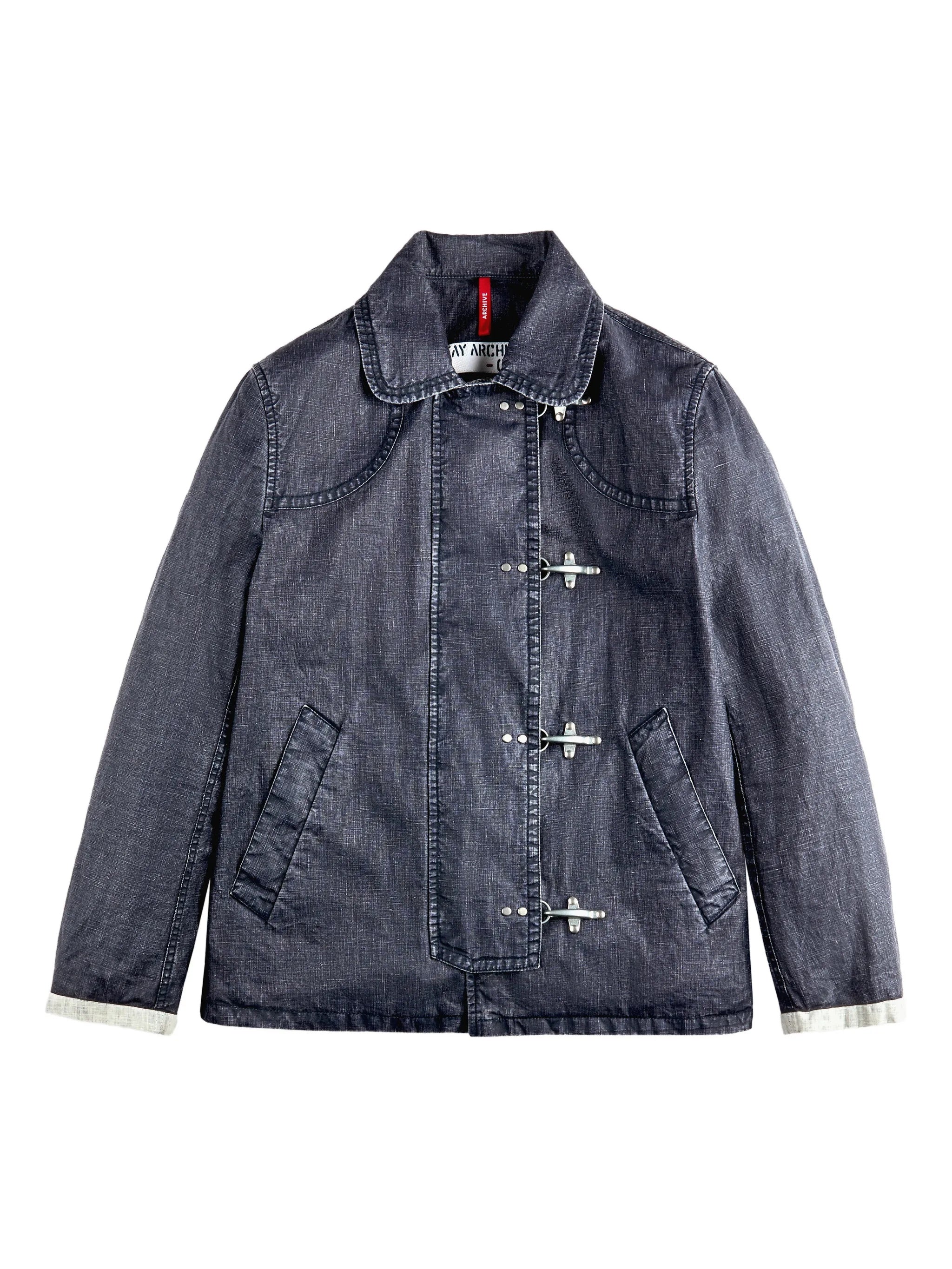 Structured Boxy Blue Metal Toggle Jacket