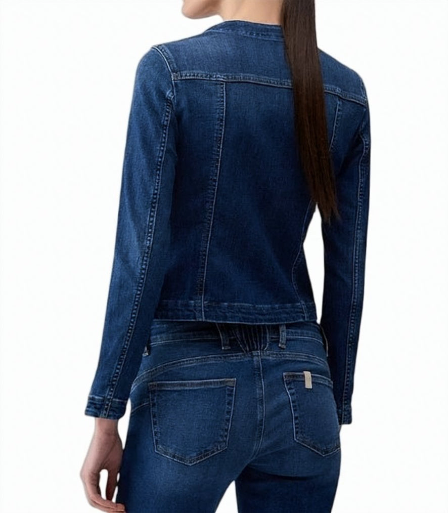 Faded Denim Mandarin Collar Jacket