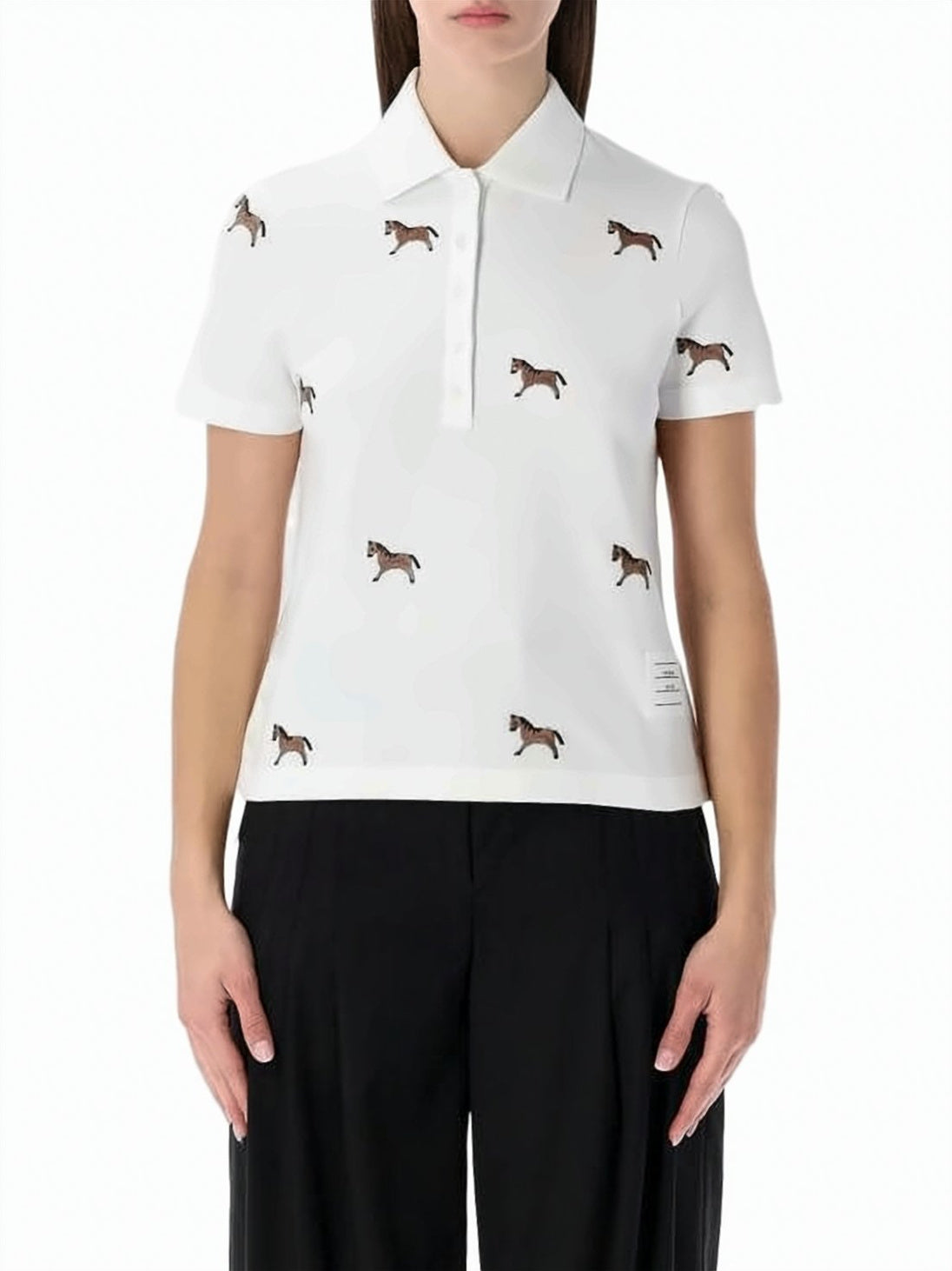 Embroidered Horse Motif Piqué Polo Shirt