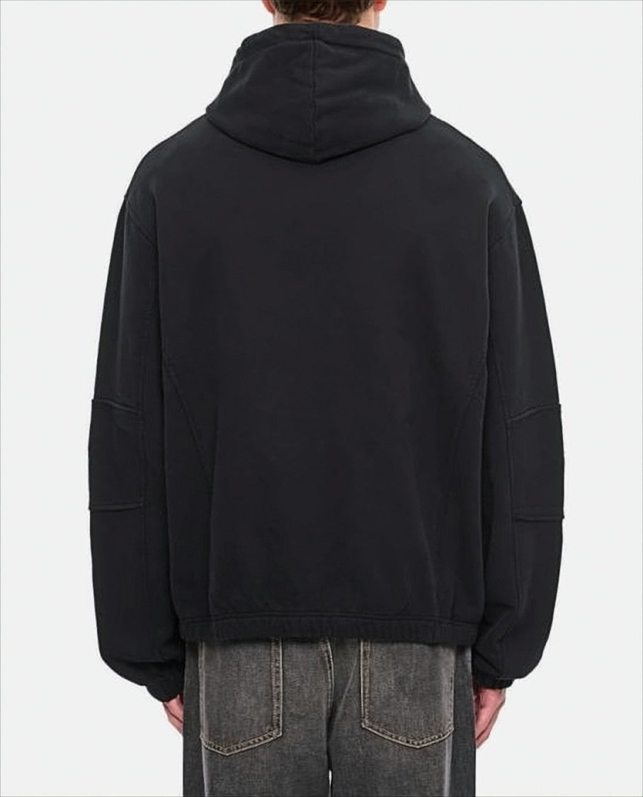 Relaxed-Fit Black Hoodie With Drawstring And Embroidered Details