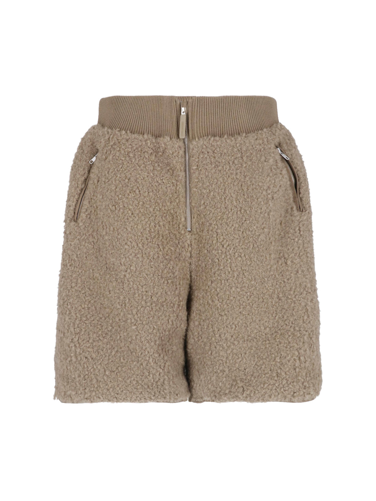 Beige Teddy Fleece Zippered Shorts