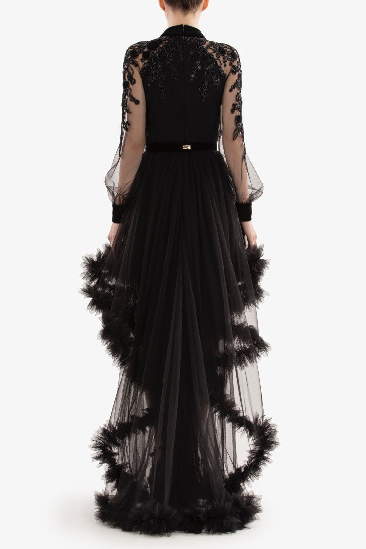 Embroidered Tulle Dress With Ruffles