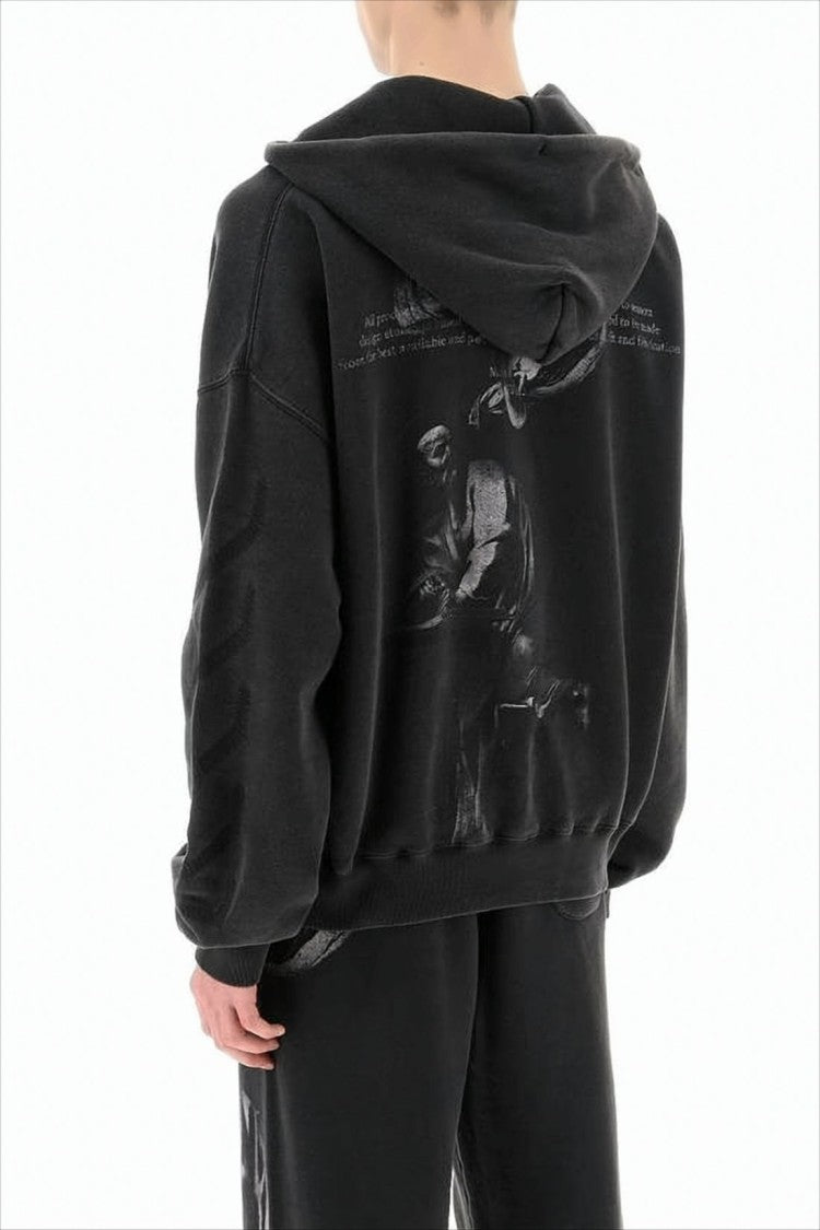 Cropped Black Hoodie with Embossed Detailing and Graphic Print