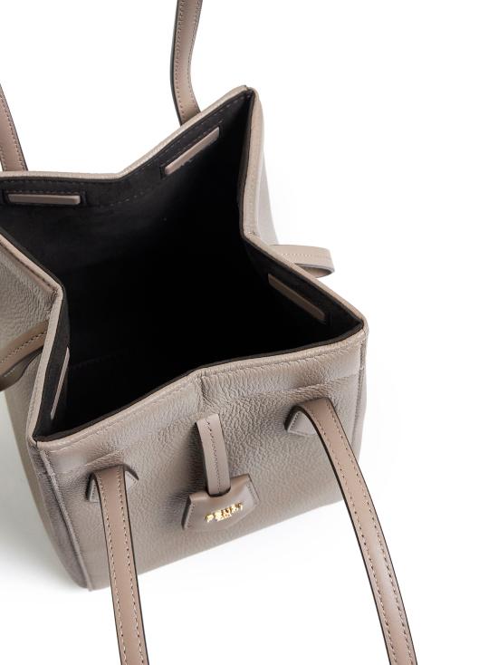 Structured Taupe Calf Leather Shoulder Bag With Gold-Tone Hardware