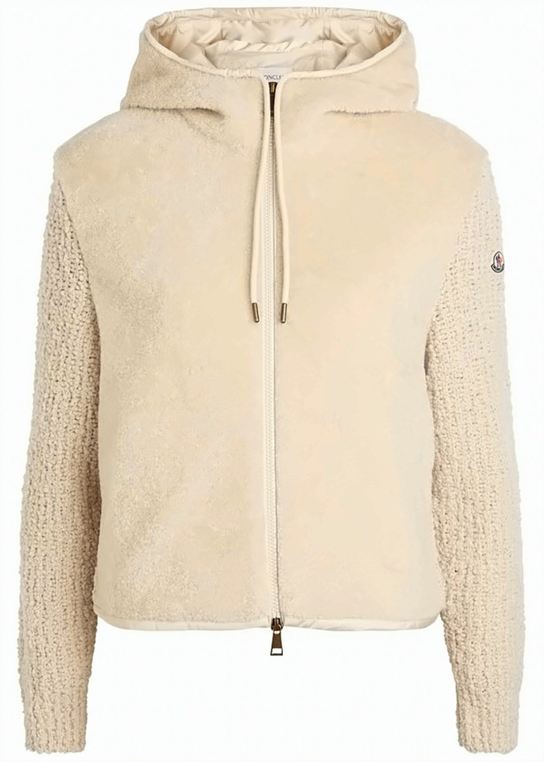 Cropped Plush-Fleece Jacket With Contrasting Knitted Sleeves