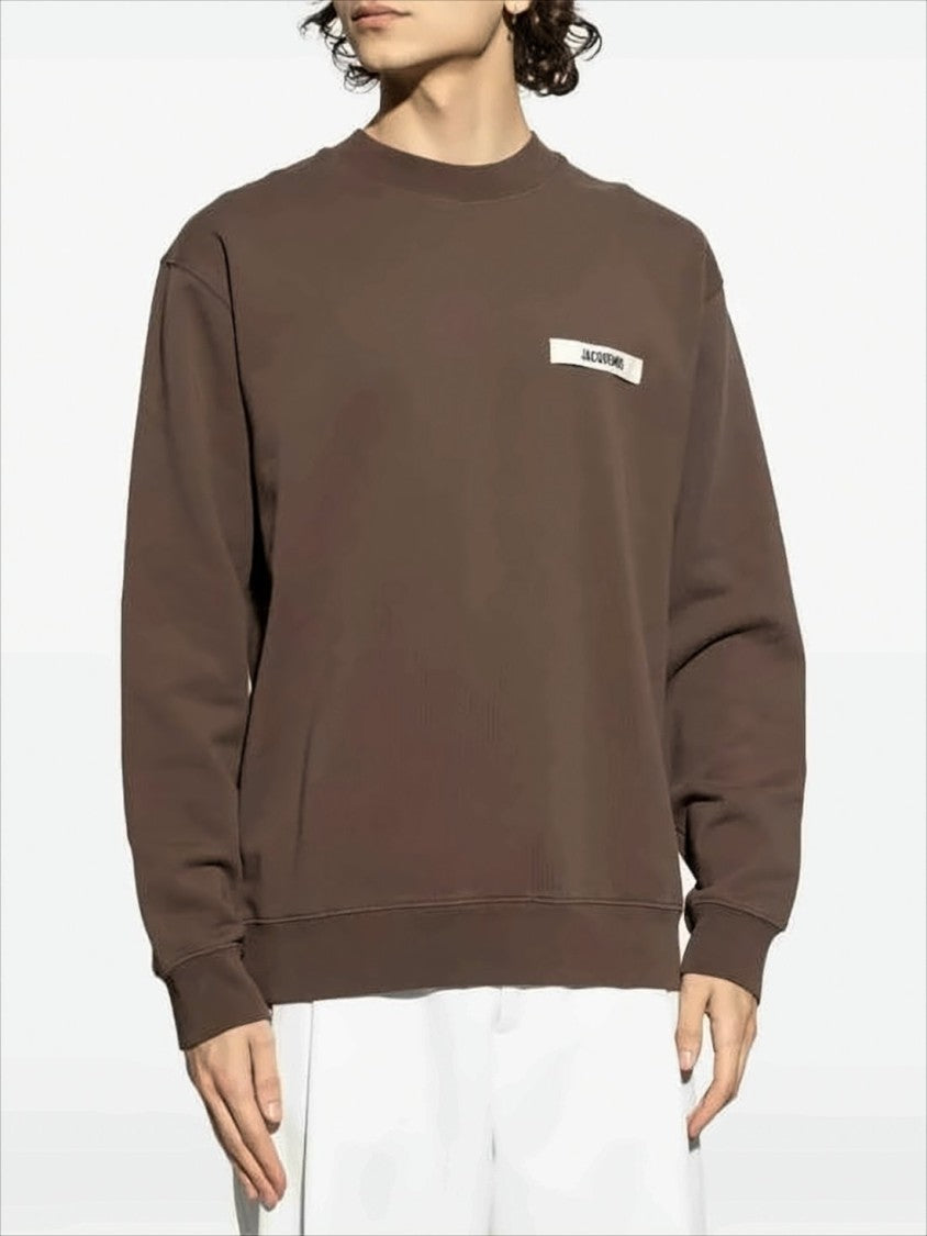 Long-Sleeve Relaxed Fit Cotton Sweatshirt with Text Patch