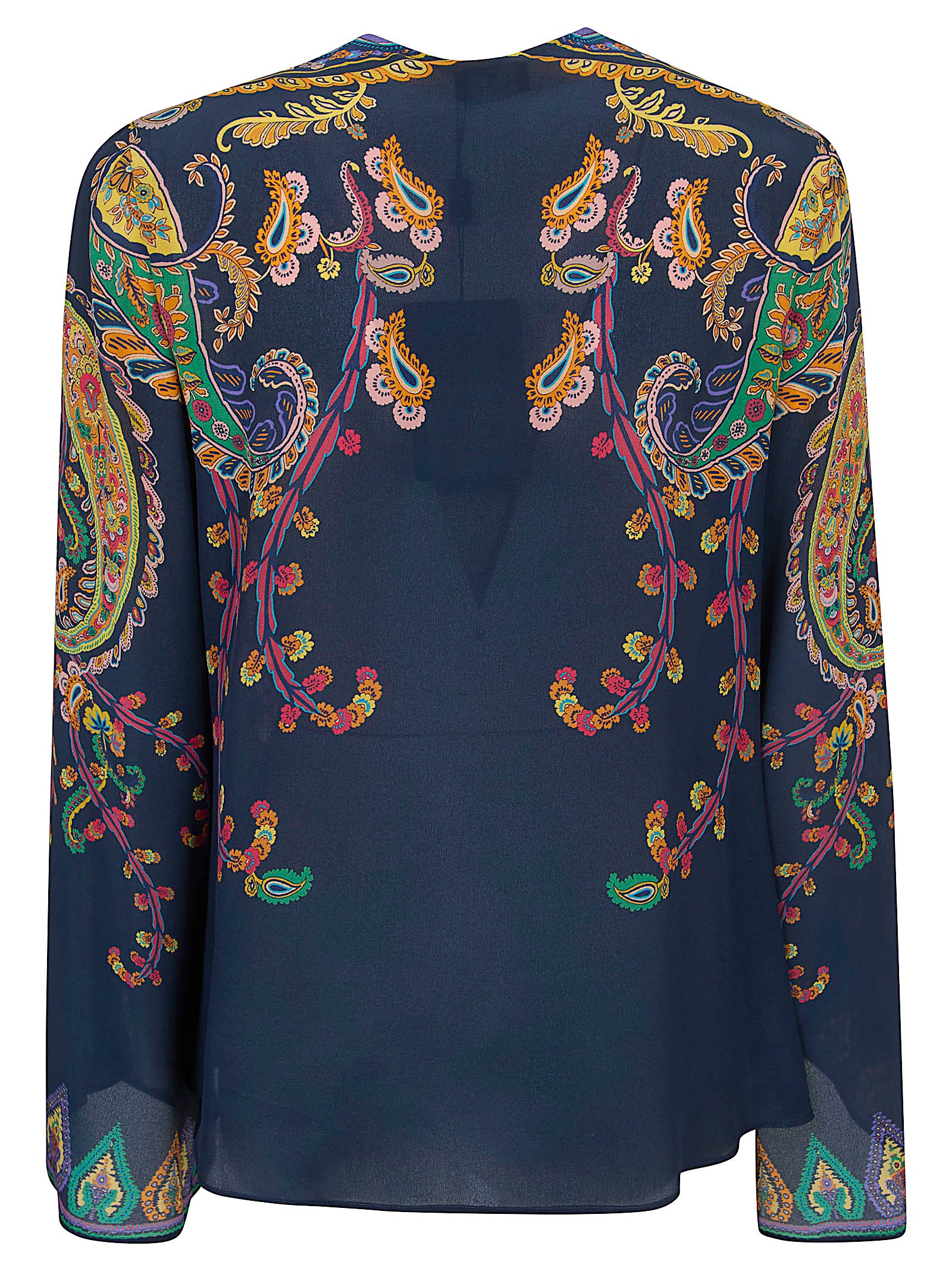 Pure Silk Long Flared Sleeve Crewneck Blouse