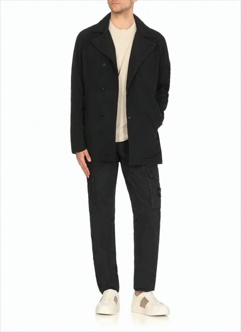 Boxy Black Casual Jacket with Wide Collar