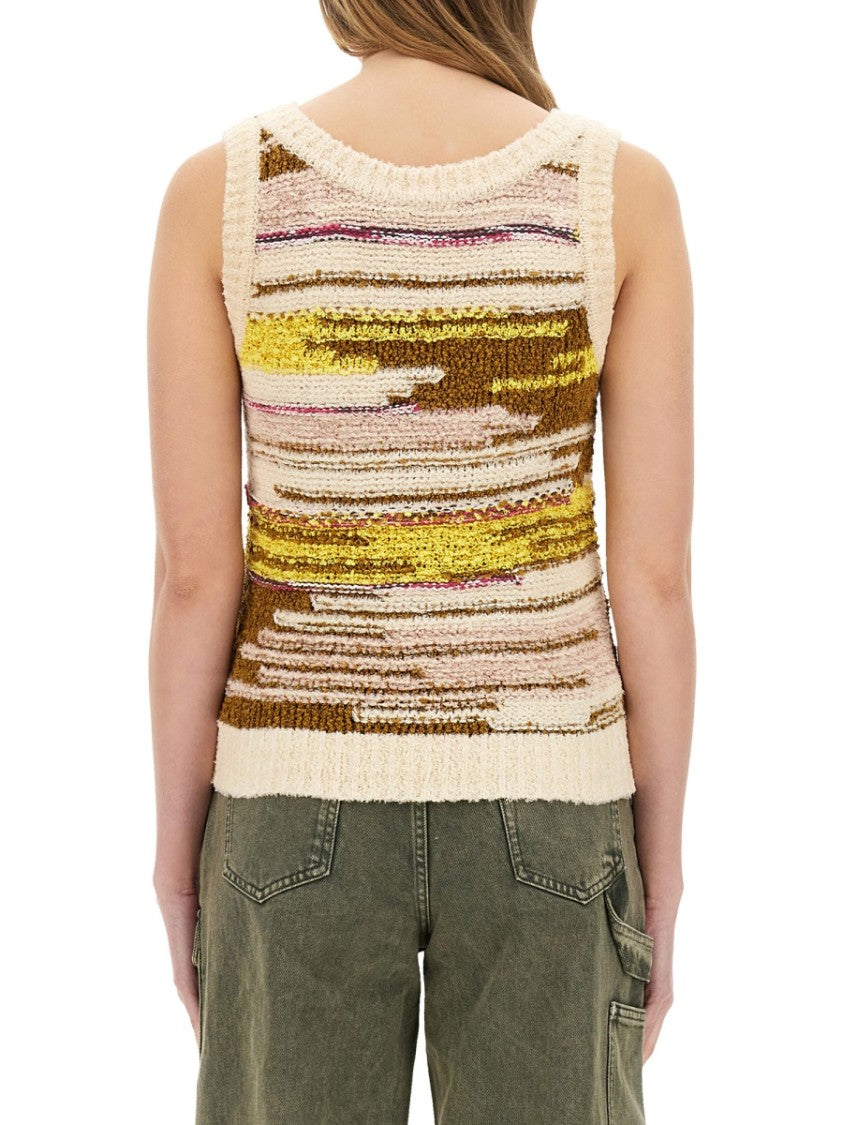 Textured Multicolor Knit Top With Artistic Stripes