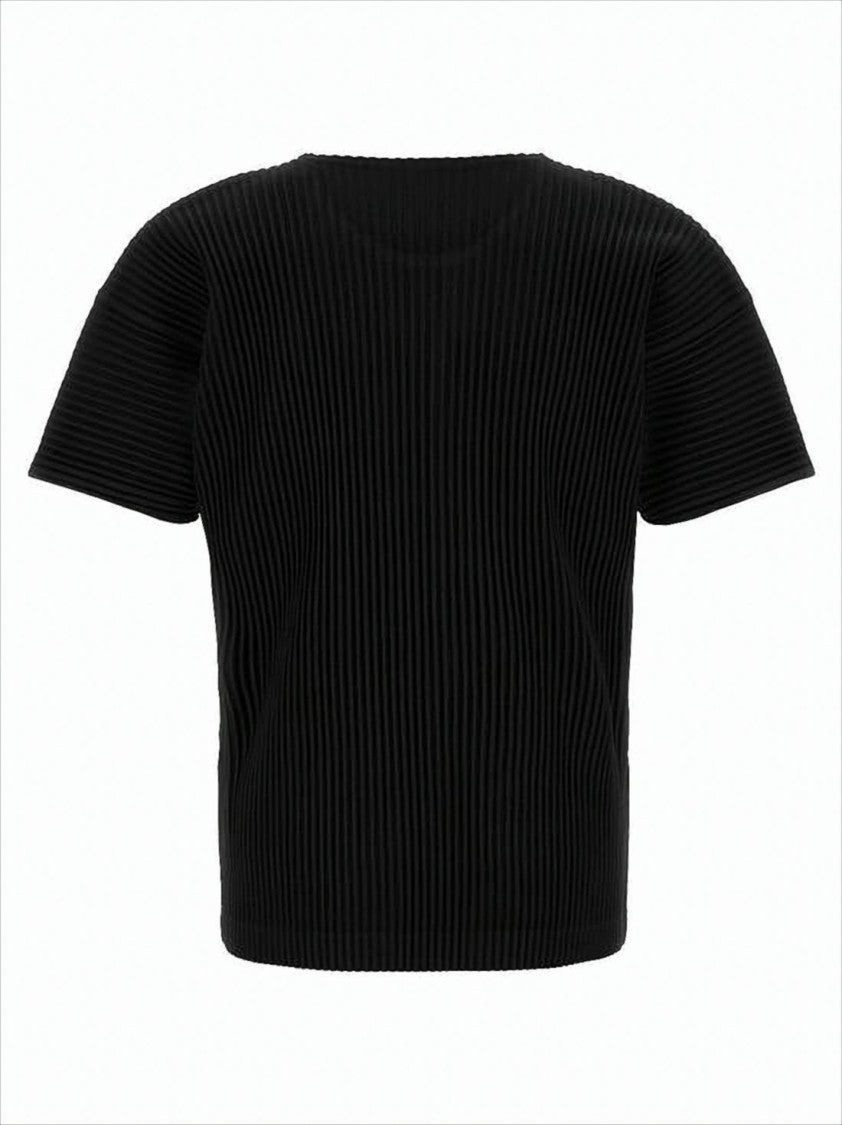 Pleated Black Short-Sleeve T-Shirt With Boxy Fit