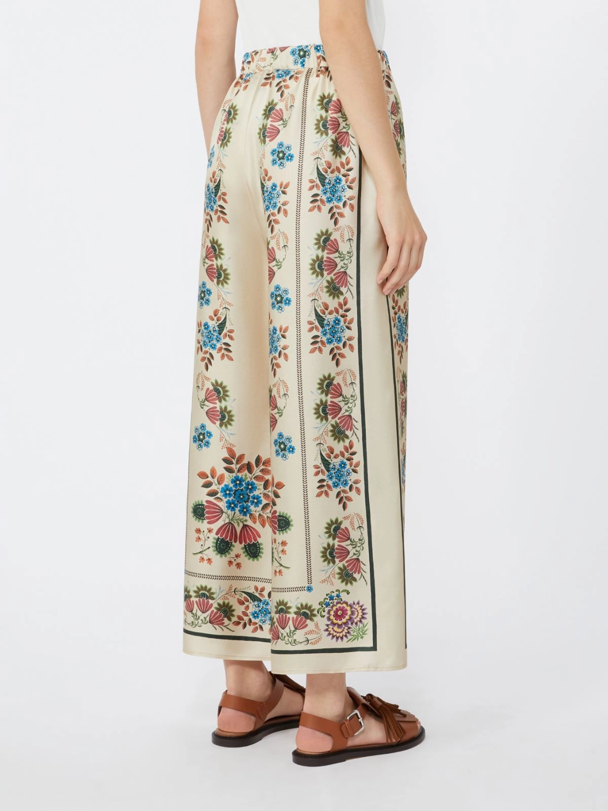 Wide-Leg Floral Print Pants with Elastic Waistband
