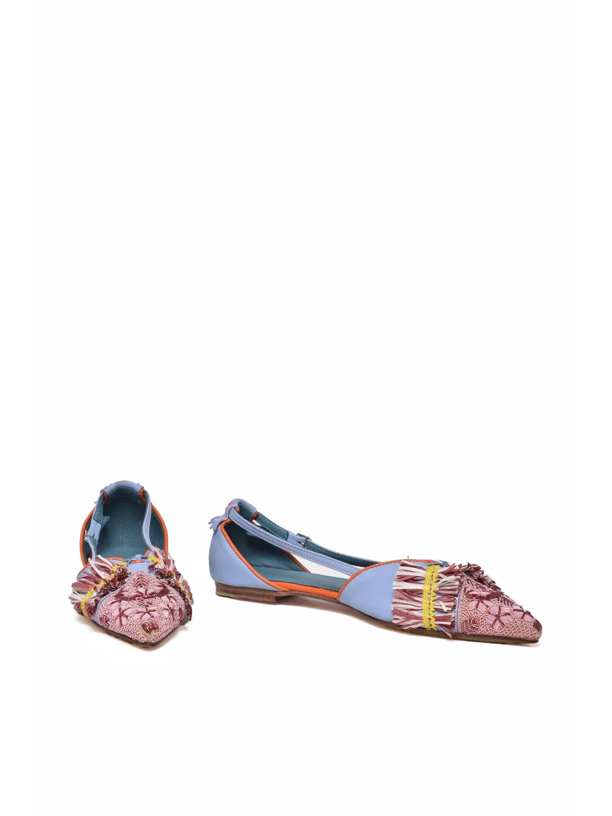 Sky Blue Pink Leather Sling-back Ballerina