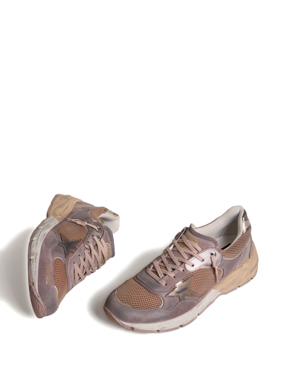 Distressed Vintage-Inspired Sneakers with Silk and Nylon Blend